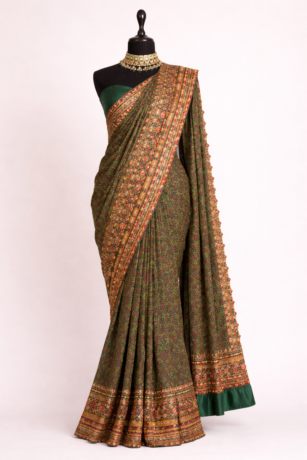 Forest Green Crepe Saree with Sequin Work