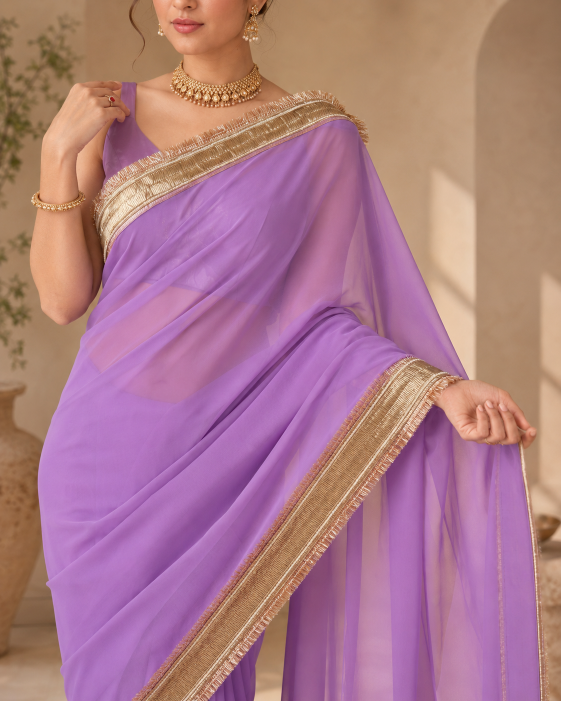 Noor-e-Hyderabad Pure Georgette Saree with Hyderabadi Gota Work