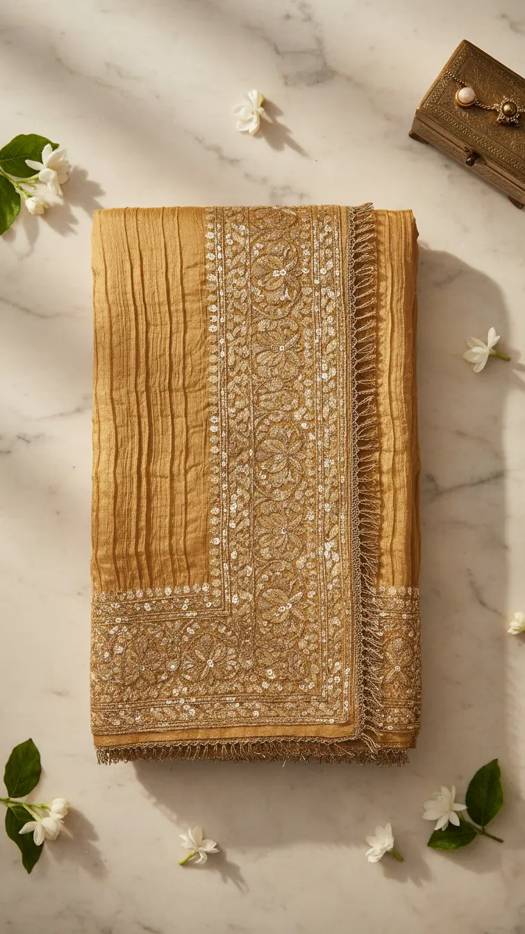 Detail view of Crushed Tissue Silk Saree