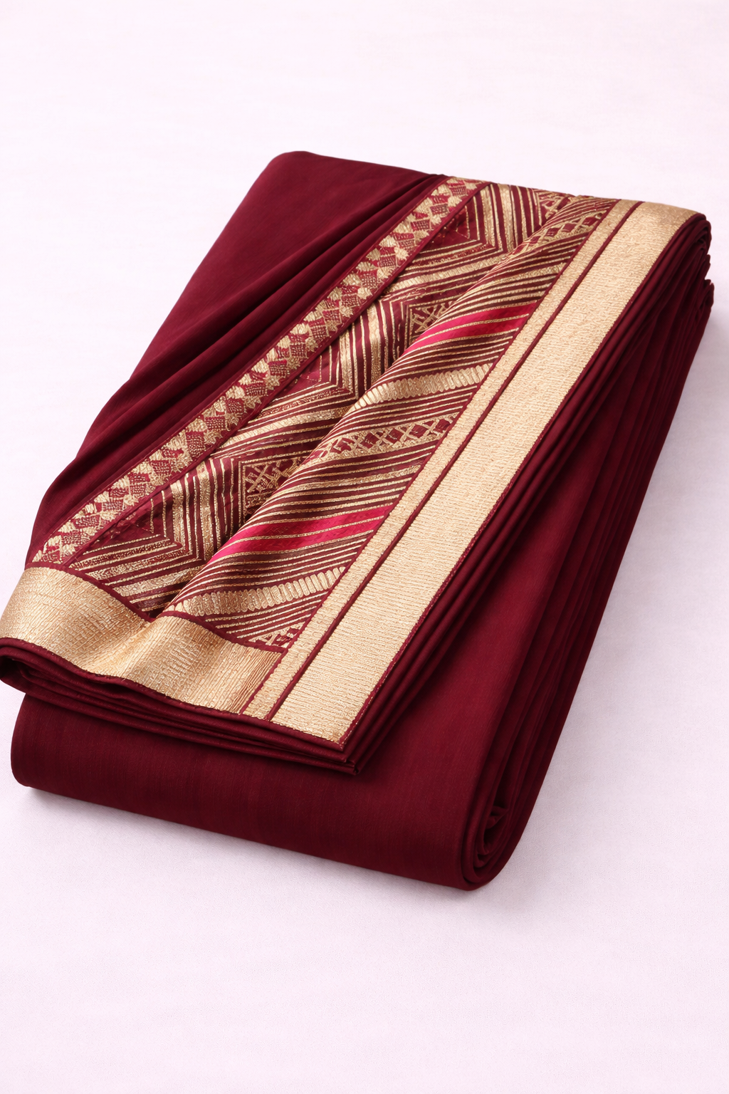 Detail view of Half & Half Georgette Saree with Gota Work – Bottle Maroon