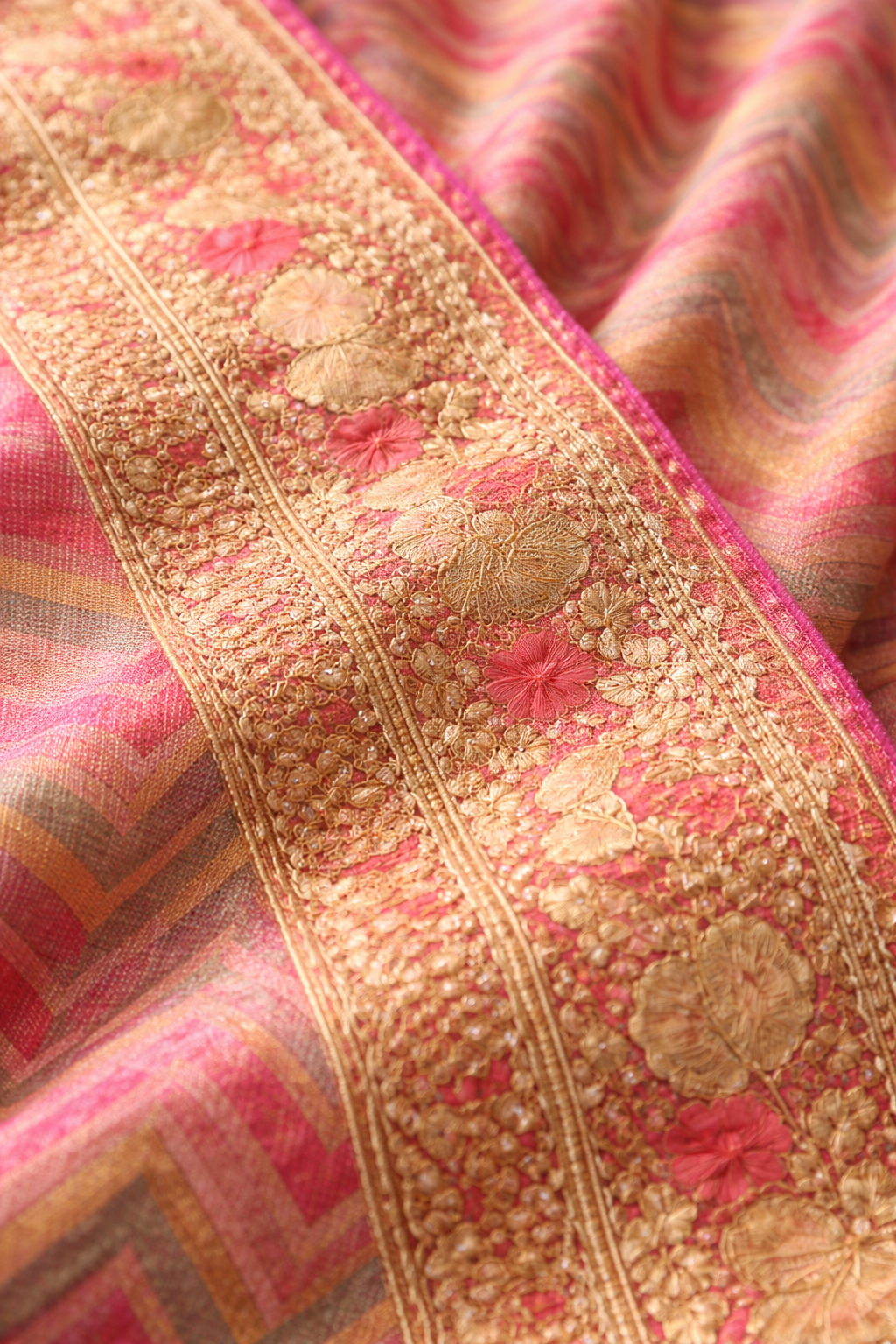 Detail view of Multicolor Organza Saree with Elegant Finish