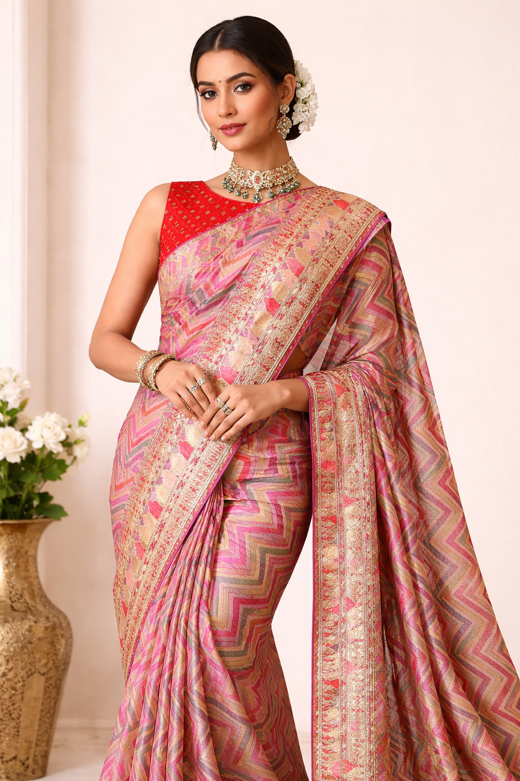 Detail view of Multicolor Organza Saree with Elegant Finish