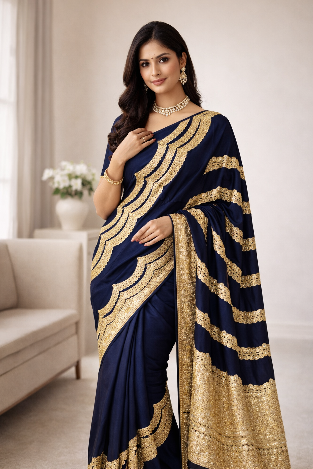 Detail view of Shinone Saree with Elegant Gota Work