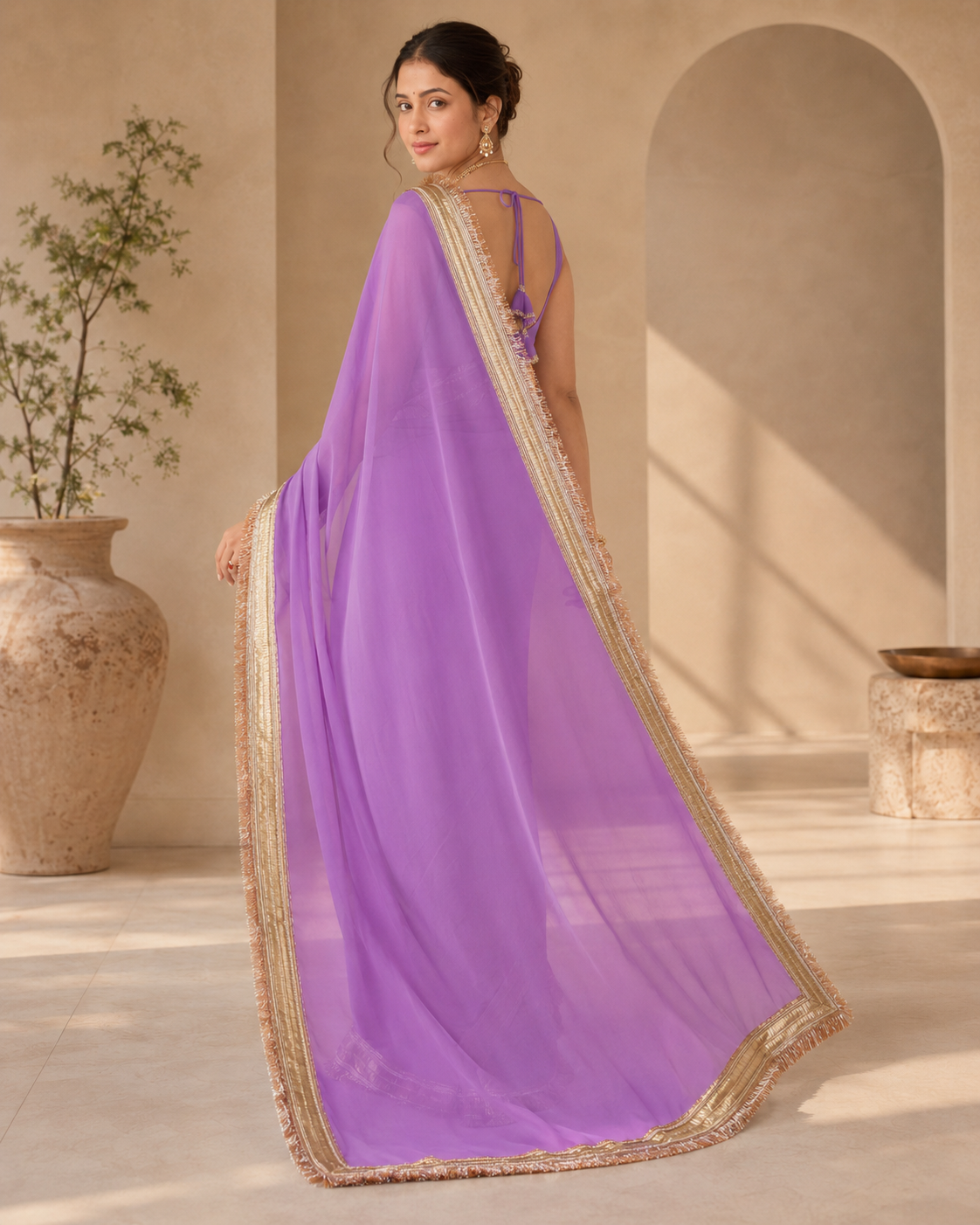 Detail view of Noor-e-Hyderabad Pure Georgette Saree with Hyderabadi Gota Work