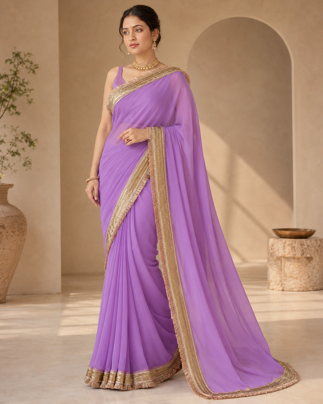 Detail view of Noor-e-Hyderabad Pure Georgette Saree with Hyderabadi Gota Work