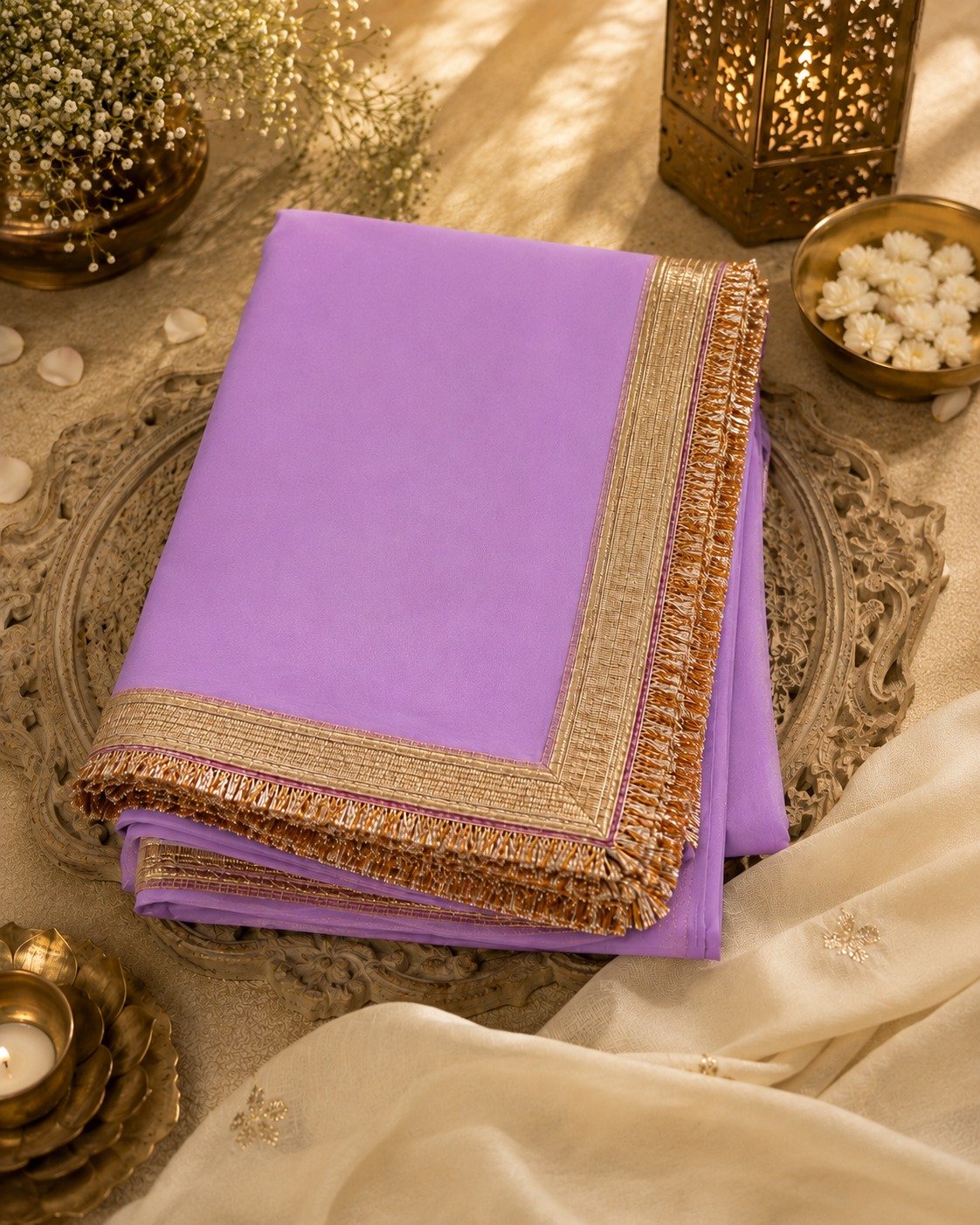 Detail view of Noor-e-Hyderabad Pure Georgette Saree with Hyderabadi Gota Work